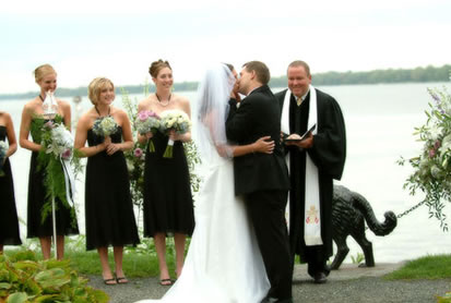 bride and groom kissing